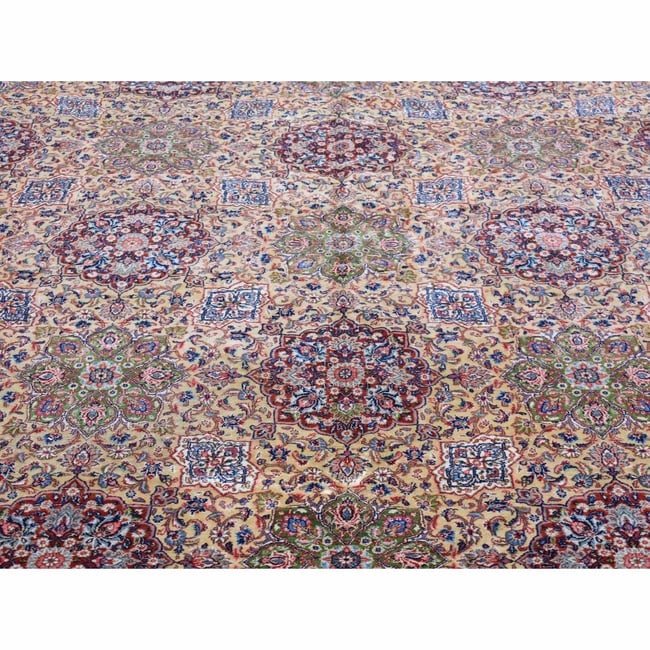 Yellow, Antique Persian Sherkat, Hand Knotted Pure Wool Oversized Rug - 8