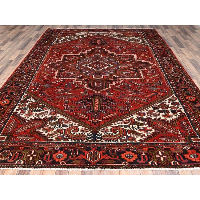 Crimson Red, Hand Knotted, Vintage Persian Heriz, Pure Wool Rug - 2