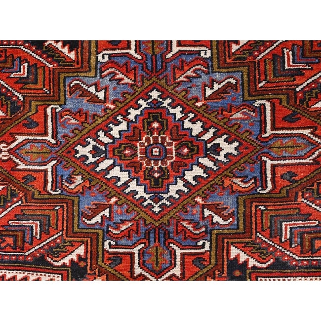 Crimson Red, Hand Knotted, Vintage Persian Heriz, Pure Wool Rug - 8