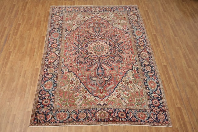 Pre-1900 Antique Heriz Serapi Persian Area Rug 8x12 - 3