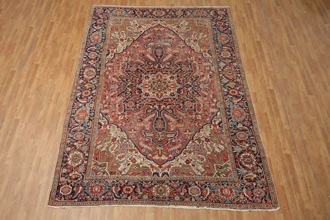 Pre-1900 Antique Heriz Serapi Persian Area Rug 8x12 - 5