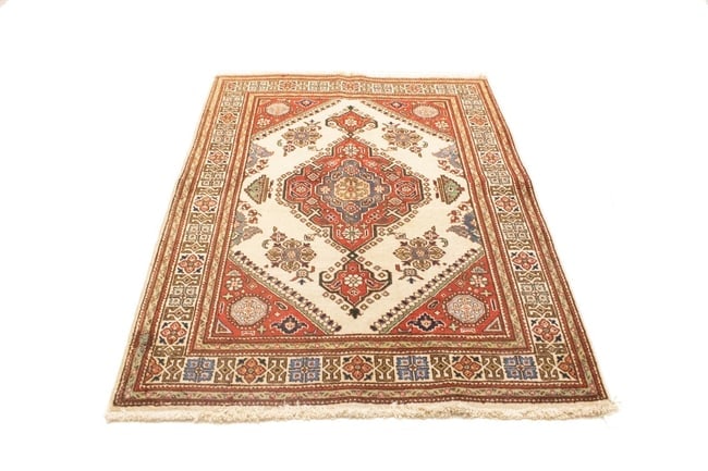 Semi Antique Floral Cream 4'8X6'3 Tabriz Persian Rug - 7