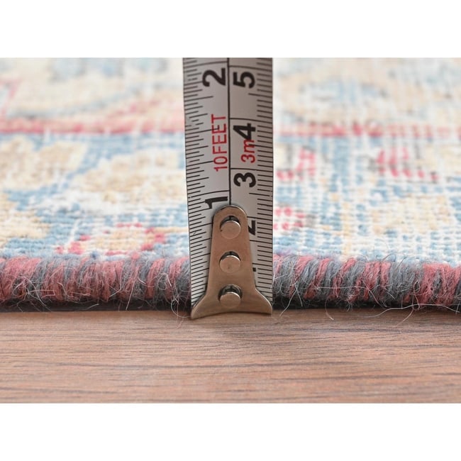 Ivory, Vintage Persian Kerman, Worn Wool Hand Knotted Mat Rug - 6
