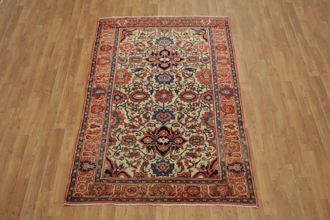 Pre-1900 Antique Vegetable Dye Sarouk Farahan Persian Rug 4x6 - 3