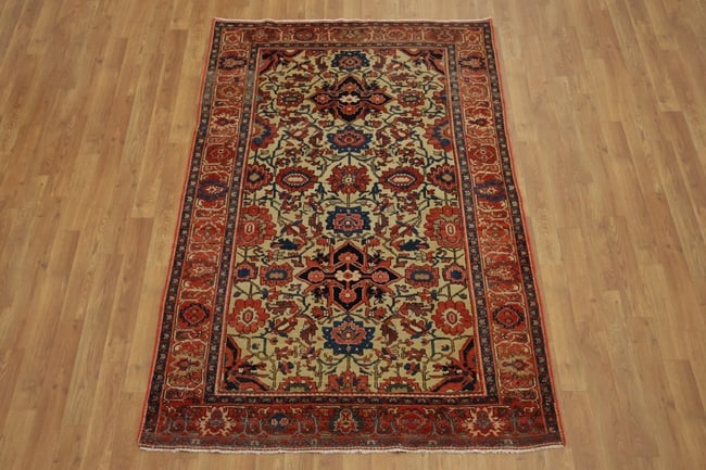 Pre-1900 Antique Vegetable Dye Sarouk Farahan Persian Rug 4x6 - 5