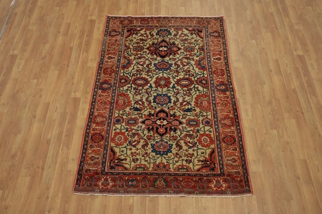 Pre-1900 Antique Vegetable Dye Sarouk Farahan Persian Rug 4x6 - 6