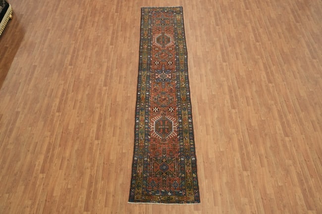 Antique Heriz Serapi Persian Runner Wool Rug 3x13 - 3