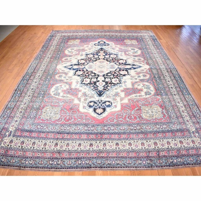 Red Antique Lavar Kerman Medallion Wool Hand Knotted Oriental Rug - 3