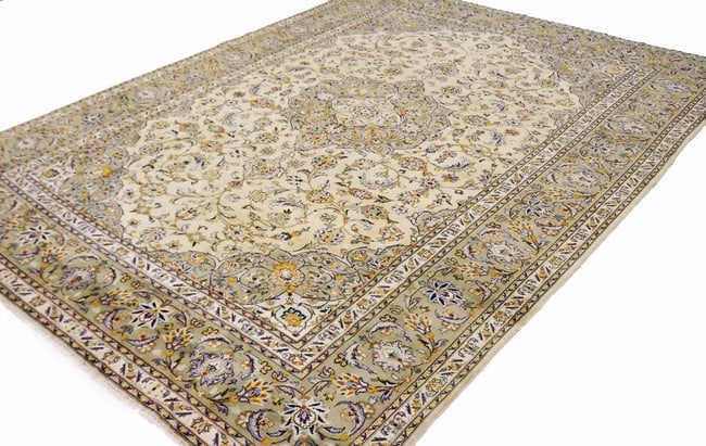 Vintage Beige Traditional 8X11 Kashan Persian Rug - 16