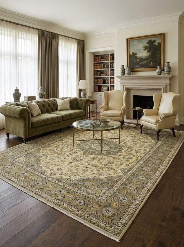 Vintage Beige Traditional 8X11 Kashan Persian Rug - 2