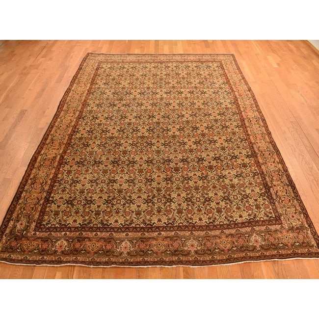 Brown Antique Persian with Fish Tabriz Design Hand Knotted Wool Rug - 2