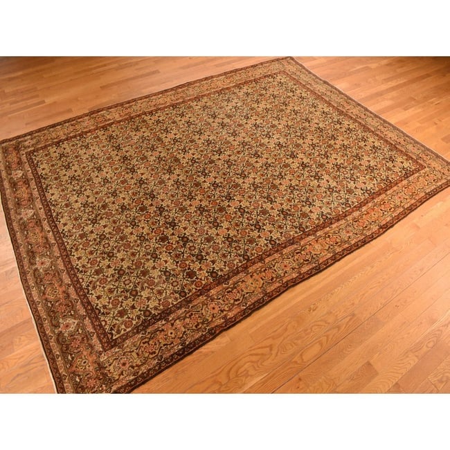 Brown Antique Persian with Fish Tabriz Design Hand Knotted Wool Rug - 3