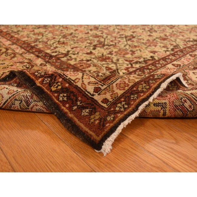 Brown Antique Persian with Fish Tabriz Design Hand Knotted Wool Rug - 4