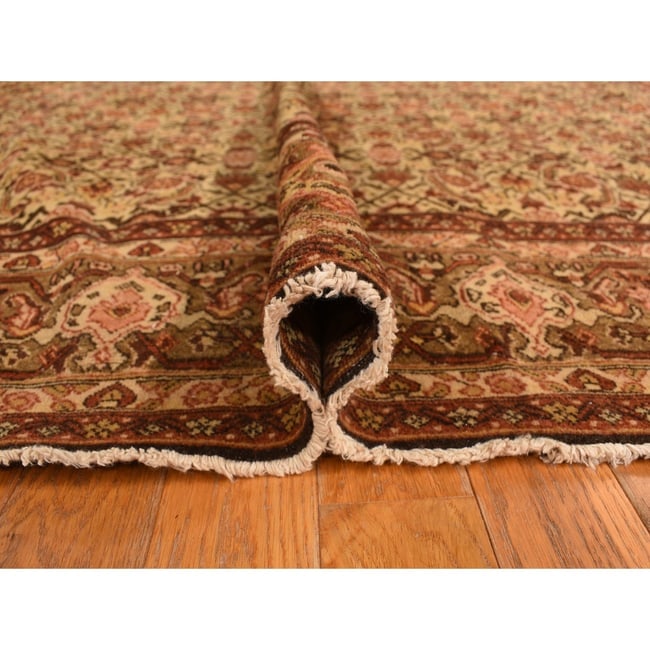 Brown Antique Persian with Fish Tabriz Design Hand Knotted Wool Rug - 5