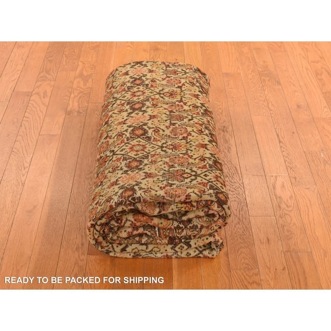 Brown Antique Persian with Fish Tabriz Design Hand Knotted Wool Rug - 7