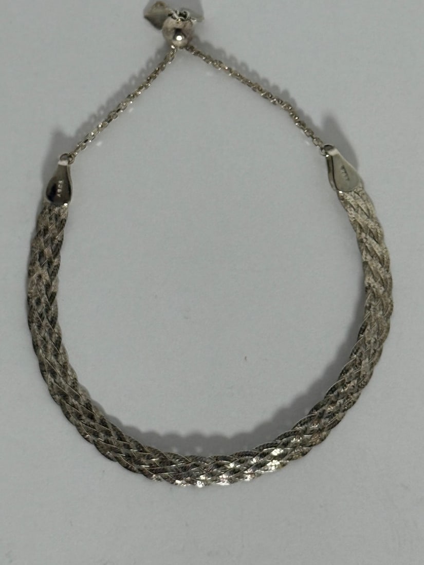Sterling Silver Woven Bracelet with Adjustable Bolo Clasp - 2