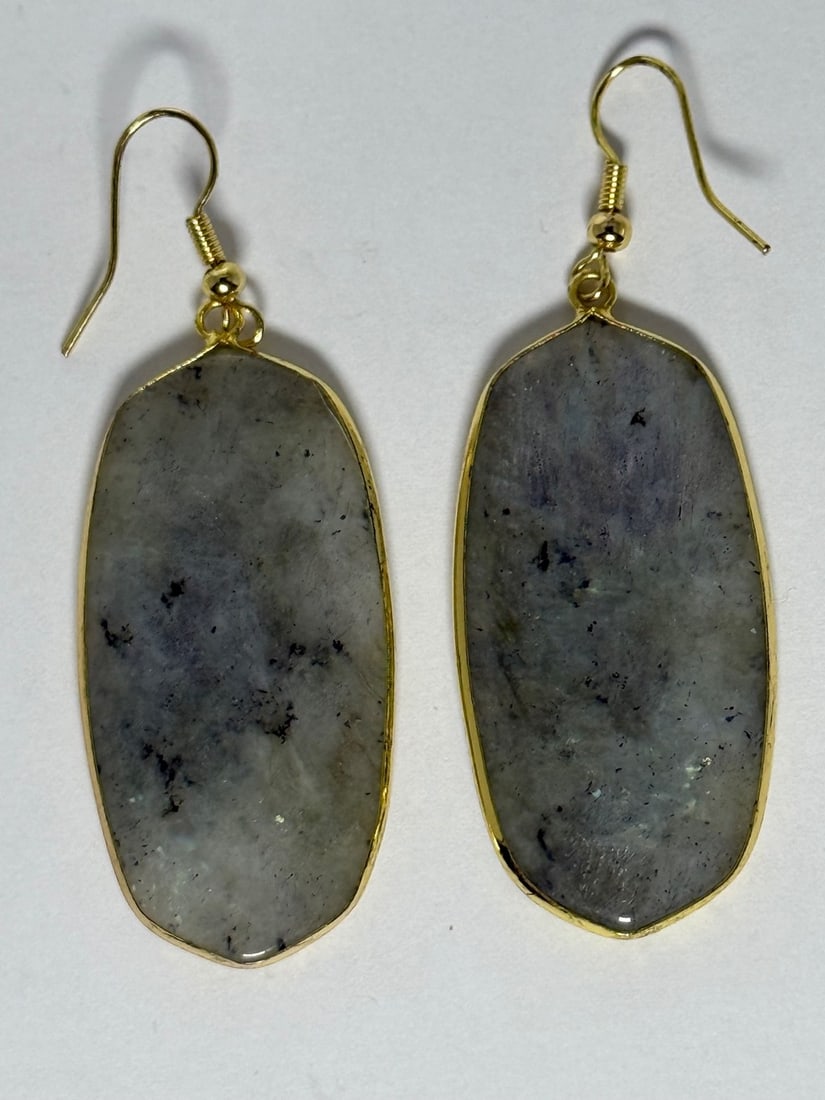 Gold-tone and Labradorite Stone Drop Earrings - 2
