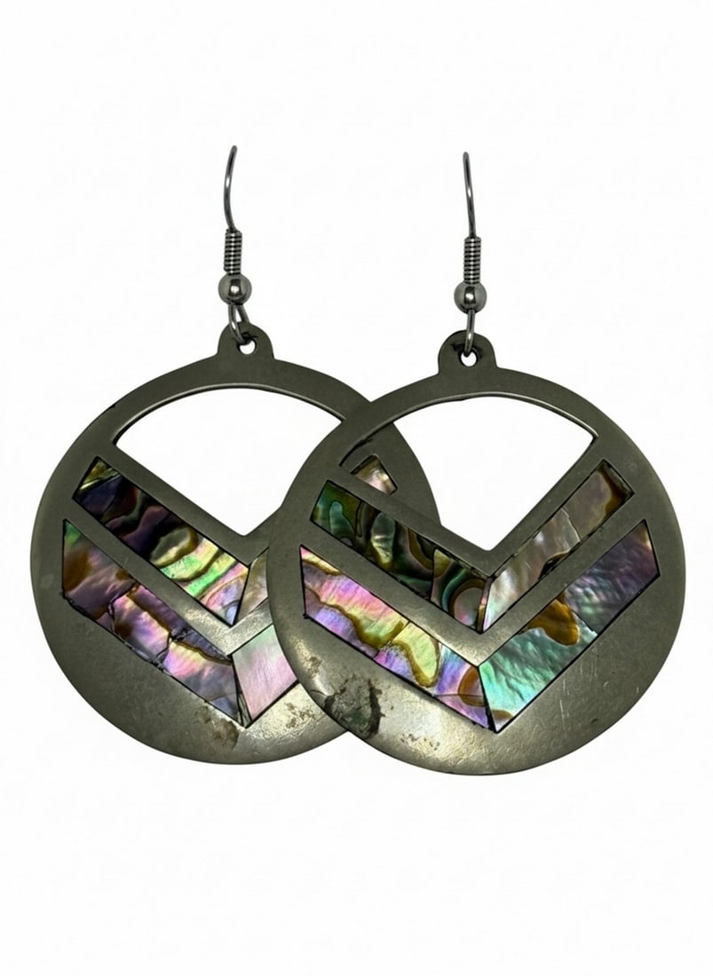 Alpaca Silver and Abalone Inlay Drop Earrings (1 of 3)