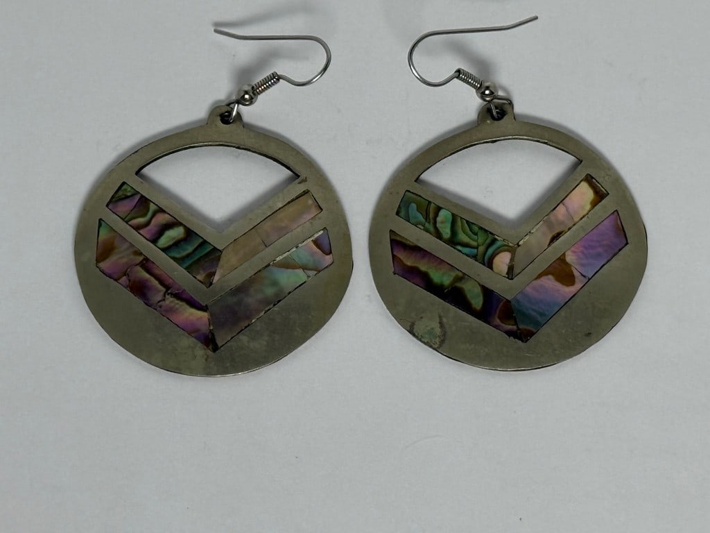 Alpaca Silver and Abalone Inlay Drop Earrings - 2
