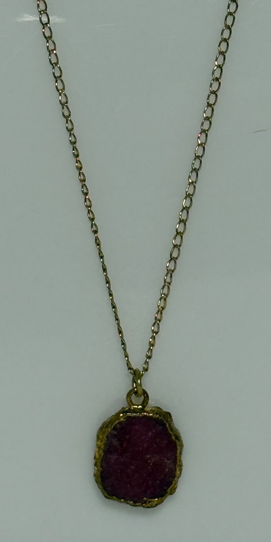 Gold-tone Chain Necklace with Red Drusy Pendant - 2