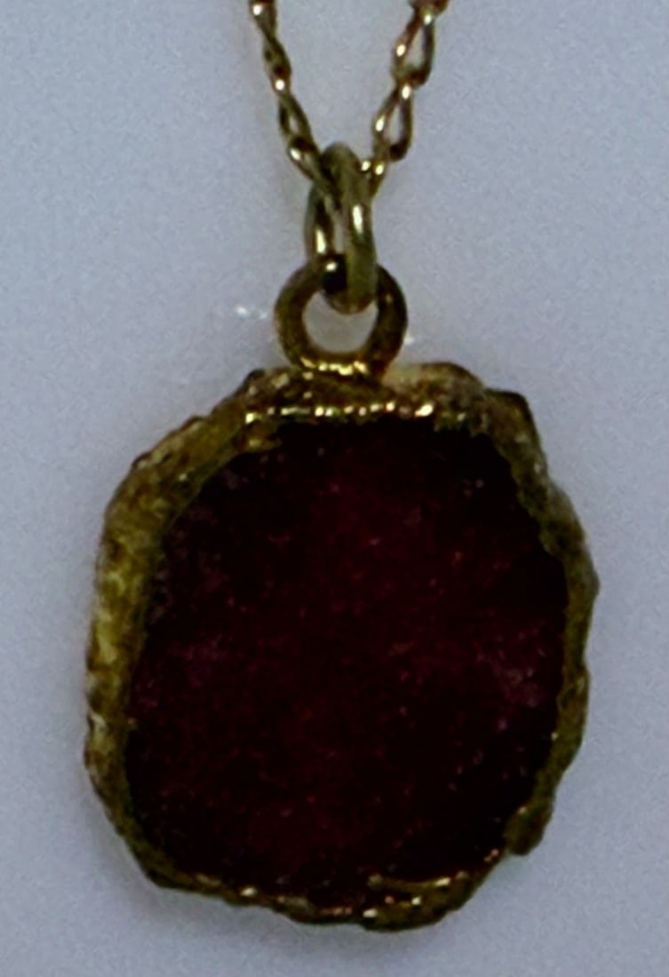 Gold-tone Chain Necklace with Red Drusy Pendant - 3