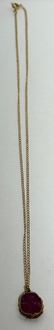 Gold-tone Chain Necklace with Red Drusy Pendant - 4