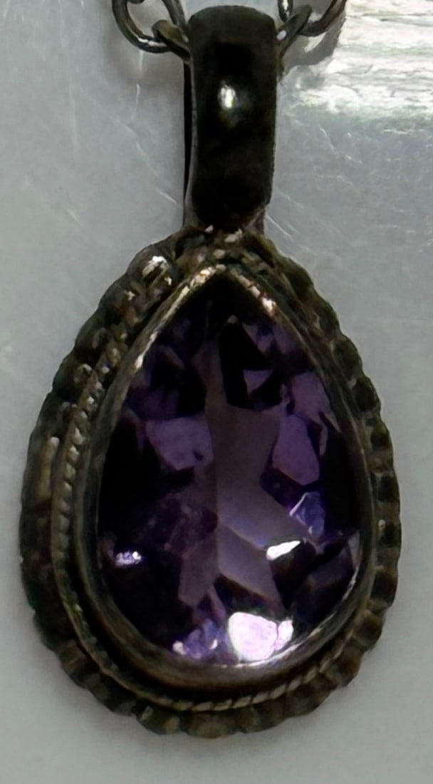 Sterling Silver and Amethyst Teardrop Pendant Necklace - 3