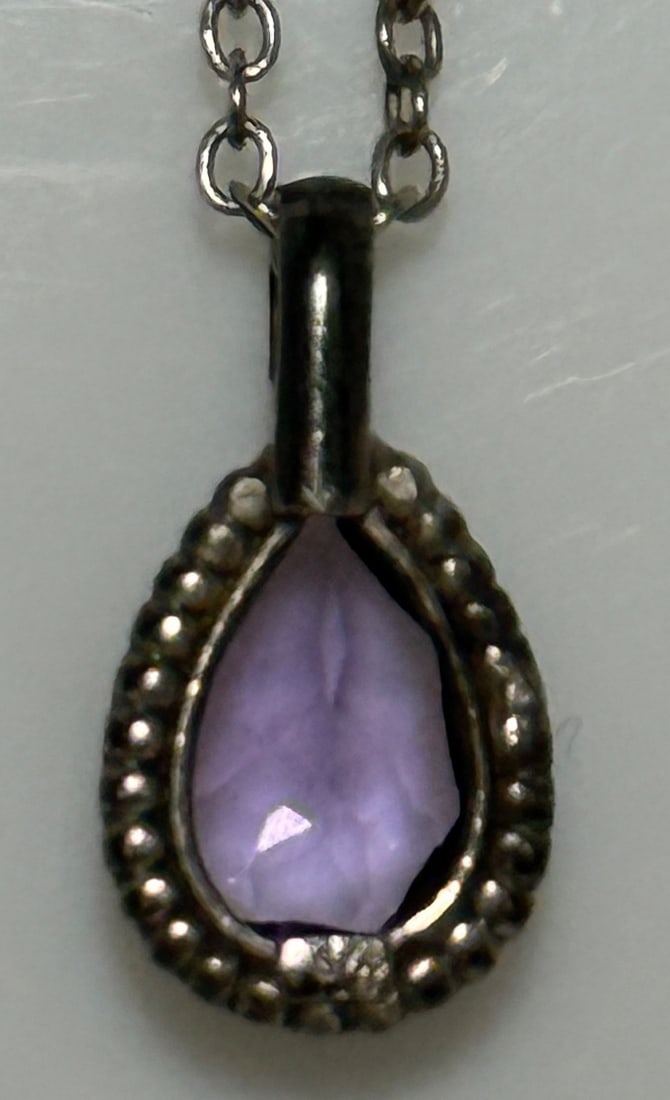 Sterling Silver and Amethyst Teardrop Pendant Necklace - 4