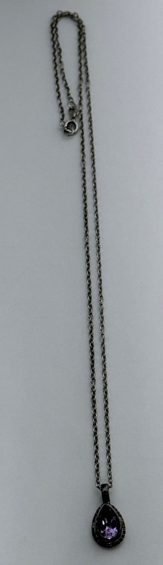 Sterling Silver and Amethyst Teardrop Pendant Necklace - 5