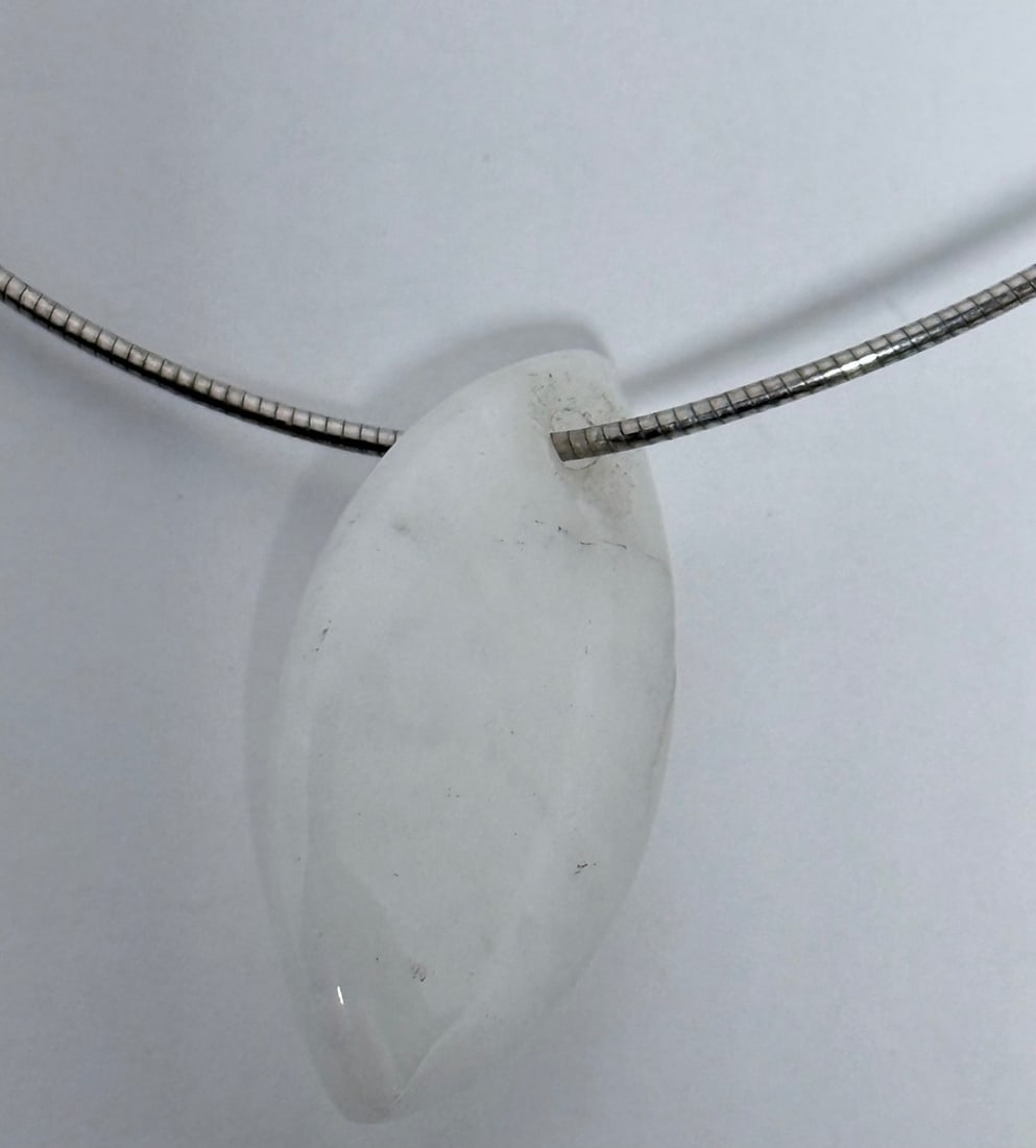 Sterling Silver Snake Chain Necklace with White Stone Pendant - 3