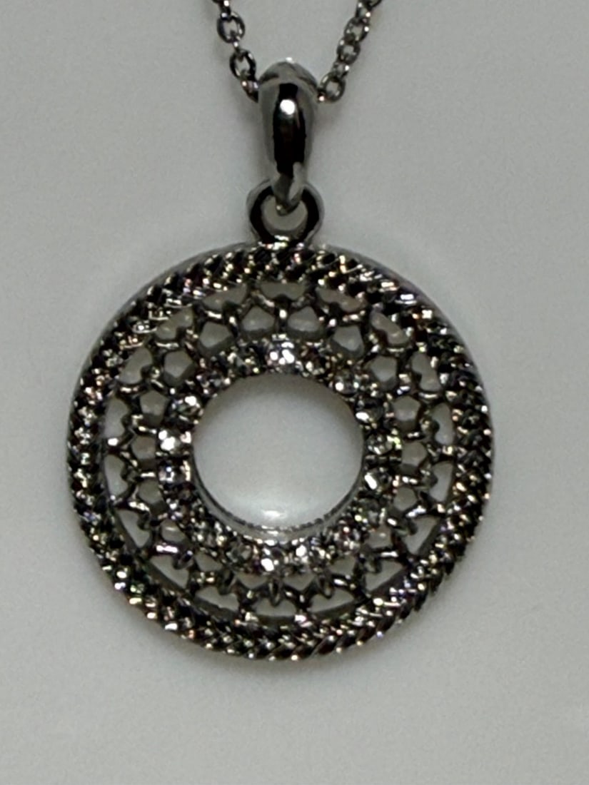 Sterling Silver and Diamond Accent Openwork Circle Pendant Necklace - 2