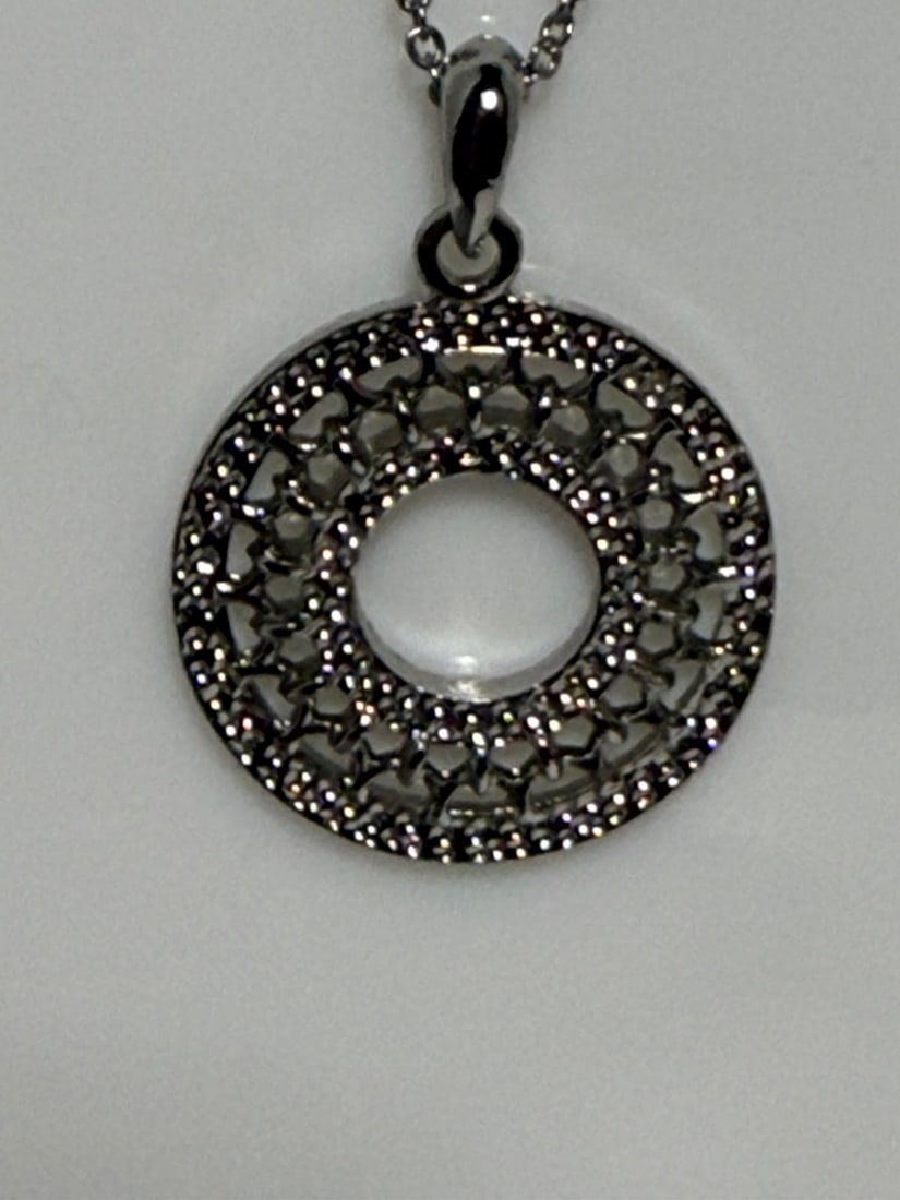 Sterling Silver and Diamond Accent Openwork Circle Pendant Necklace - 3