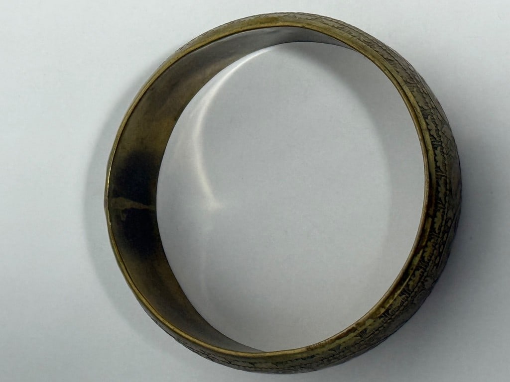 Antique Brass Bangle Bracelet with Engraved Floral Motifs - 2
