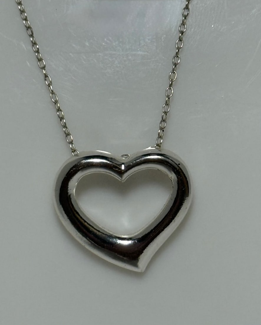 Sterling Silver Open Heart Pendant Necklace - 2