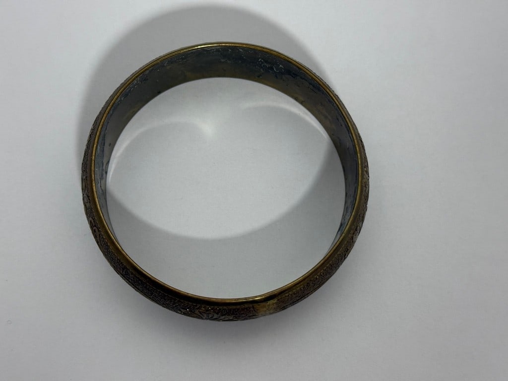 Vintage Embossed Brass Bangle Bracelet - 2