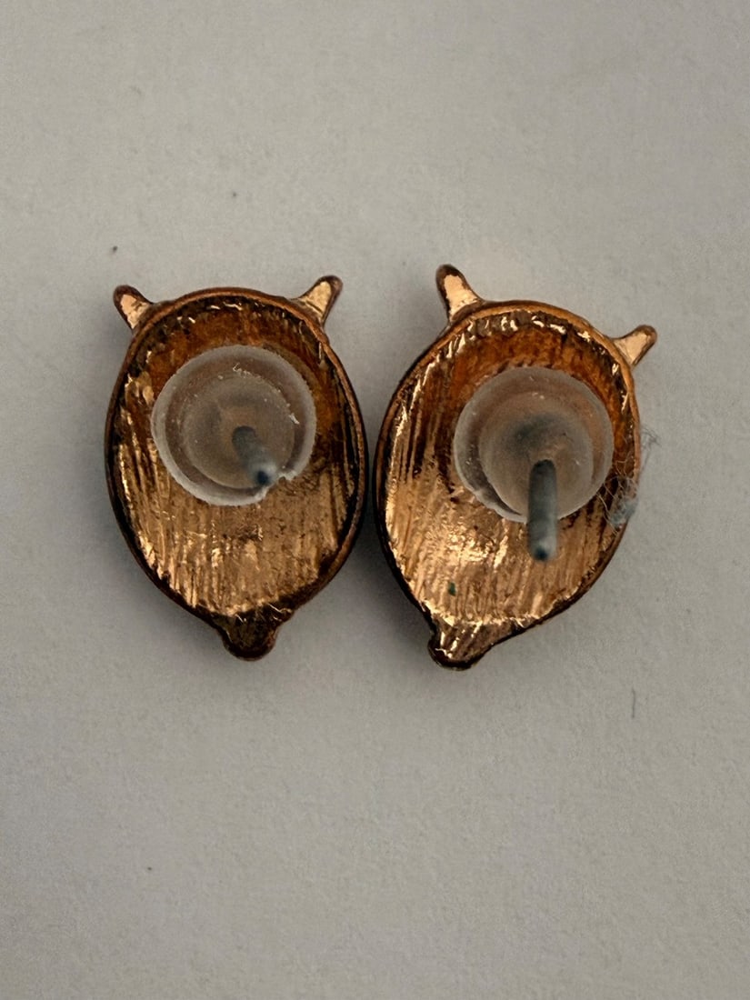 Rose Gold Tone Owl Stud Earrings - 3