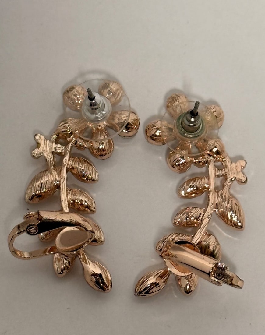 Pair of Rose Gold-Tone and Clear Stone Climber Earrings - 2