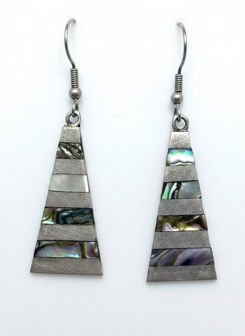 Vintage Alpaca Silver and Abalone Inlay Dangle Earrings (1 of 3)