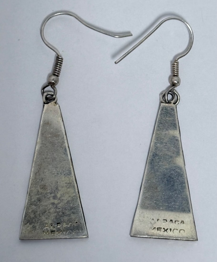 Vintage Alpaca Silver and Abalone Inlay Dangle Earrings - 2