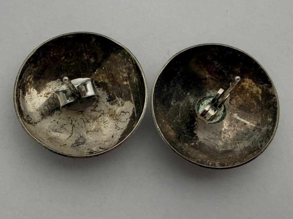 Sterling Silver Faceted Dome Clip-On Earrings - 3