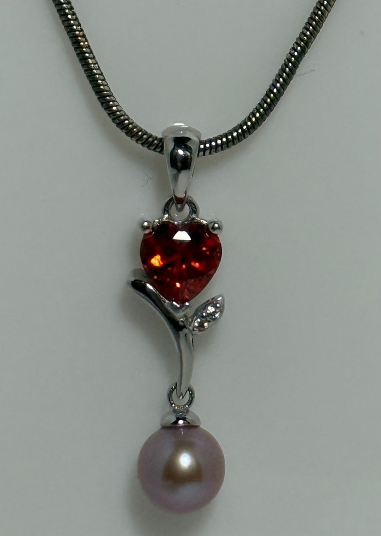 Sterling Silver Heart and Pearl Pendant Necklace - 2