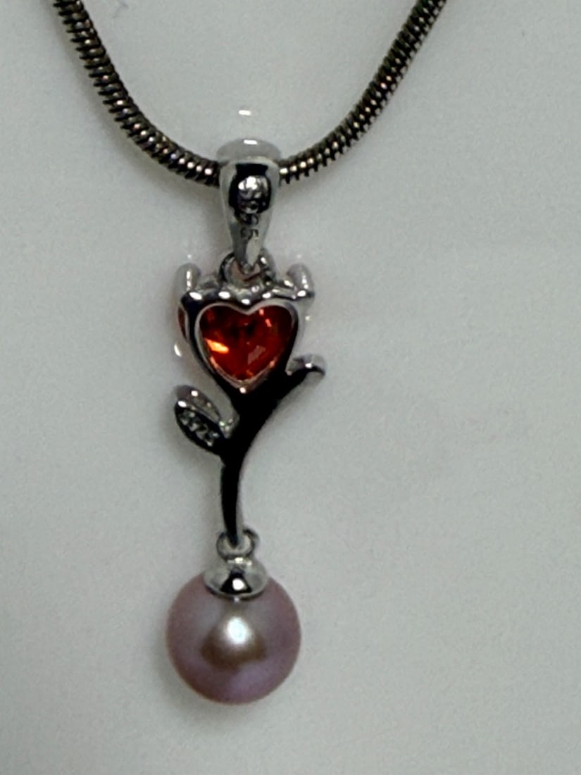 Sterling Silver Heart and Pearl Pendant Necklace - 3
