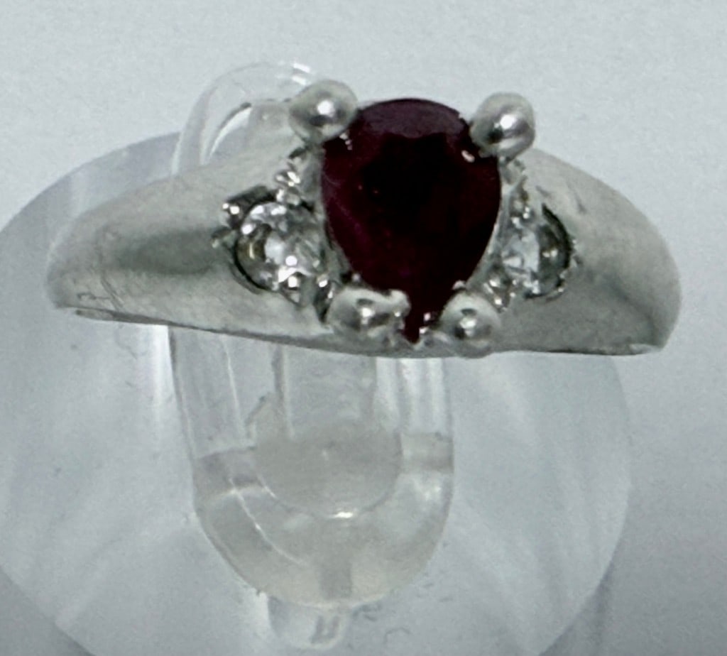Sebastian Sterling Silver Pear-Cut Ruby and Diamond Accent Ring - 2