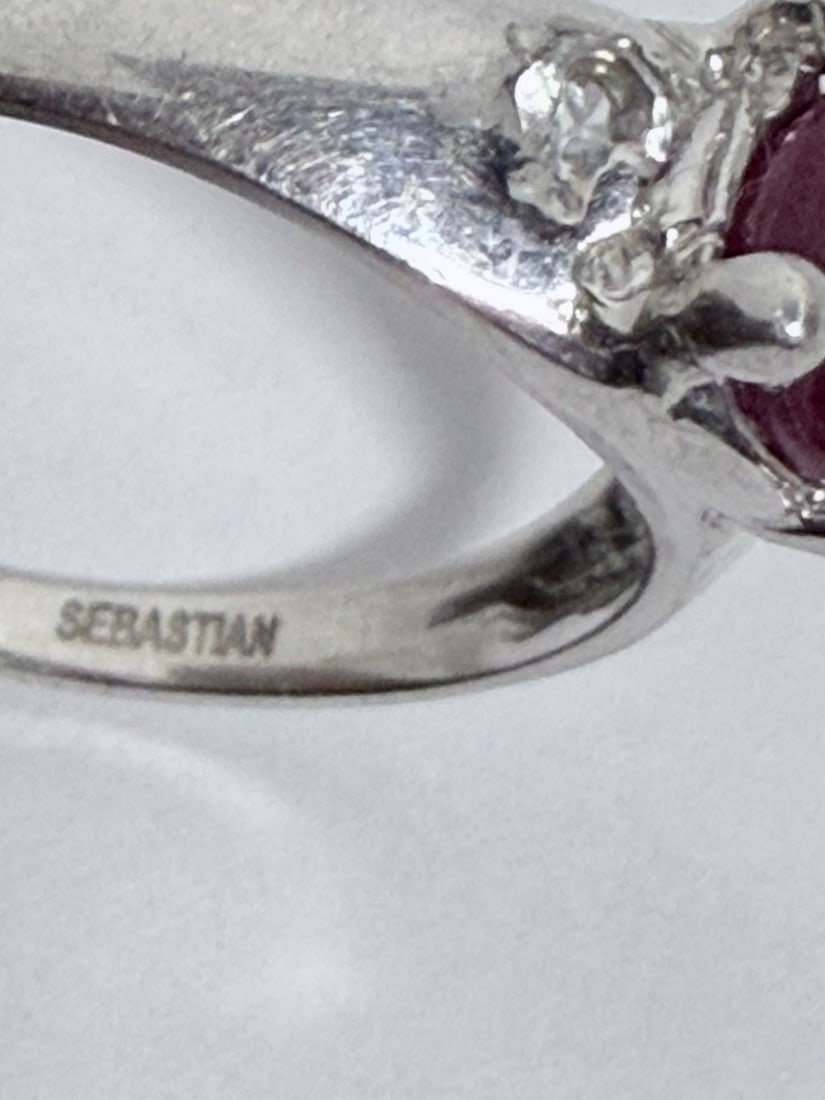 Sebastian Sterling Silver Pear-Cut Ruby and Diamond Accent Ring - 5