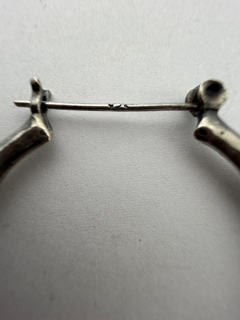 Sterling Silver Bamboo Motif Hoop Earrings - 4