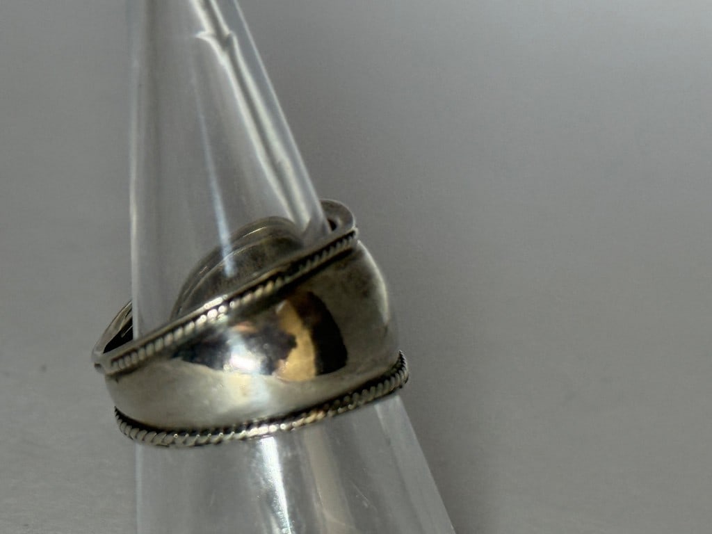 Sterling Silver Woven Rope Design Concave Band Ring, Marked .925NF Thailand - 2