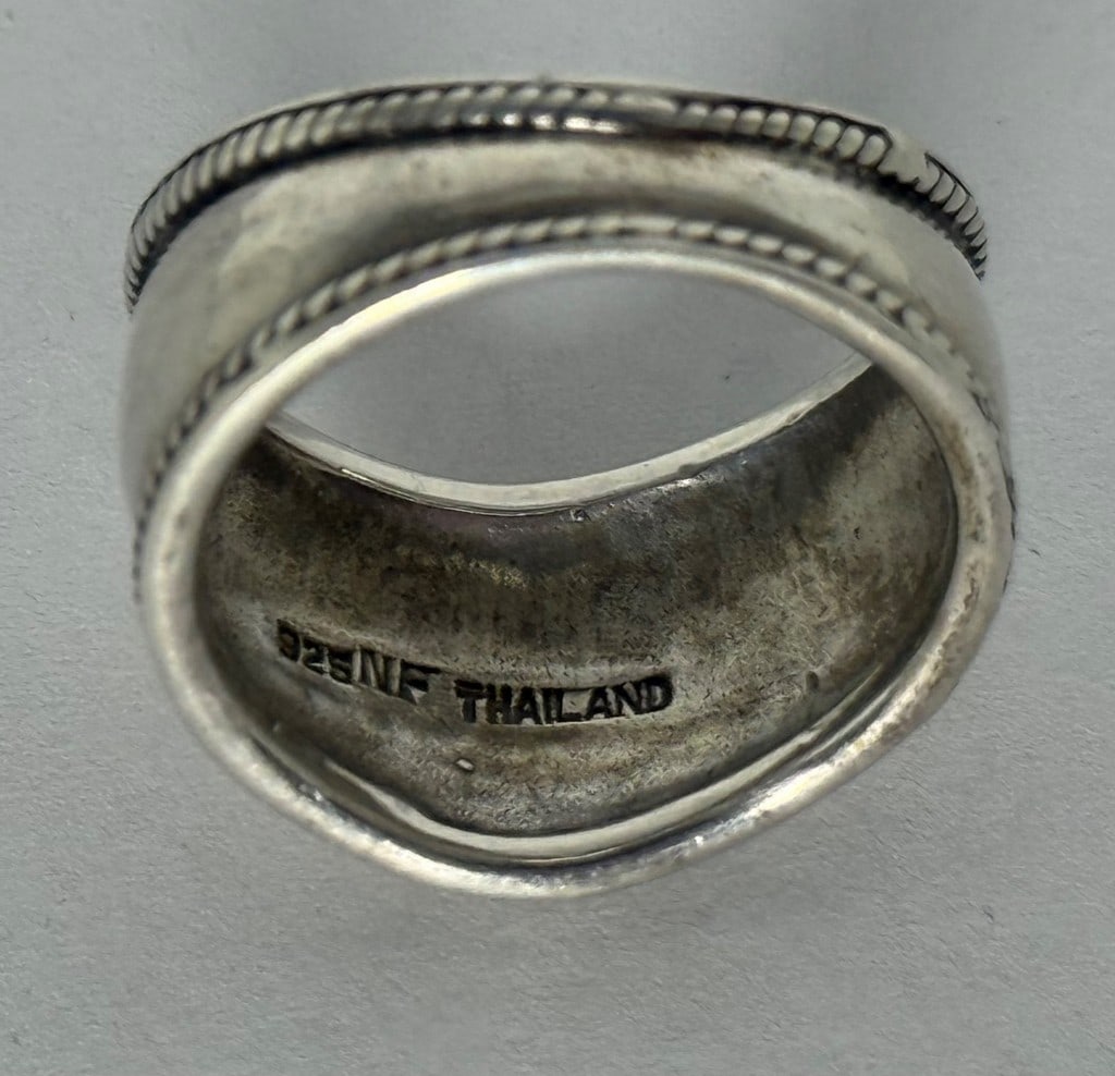 Sterling Silver Woven Rope Design Concave Band Ring, Marked .925NF Thailand - 5