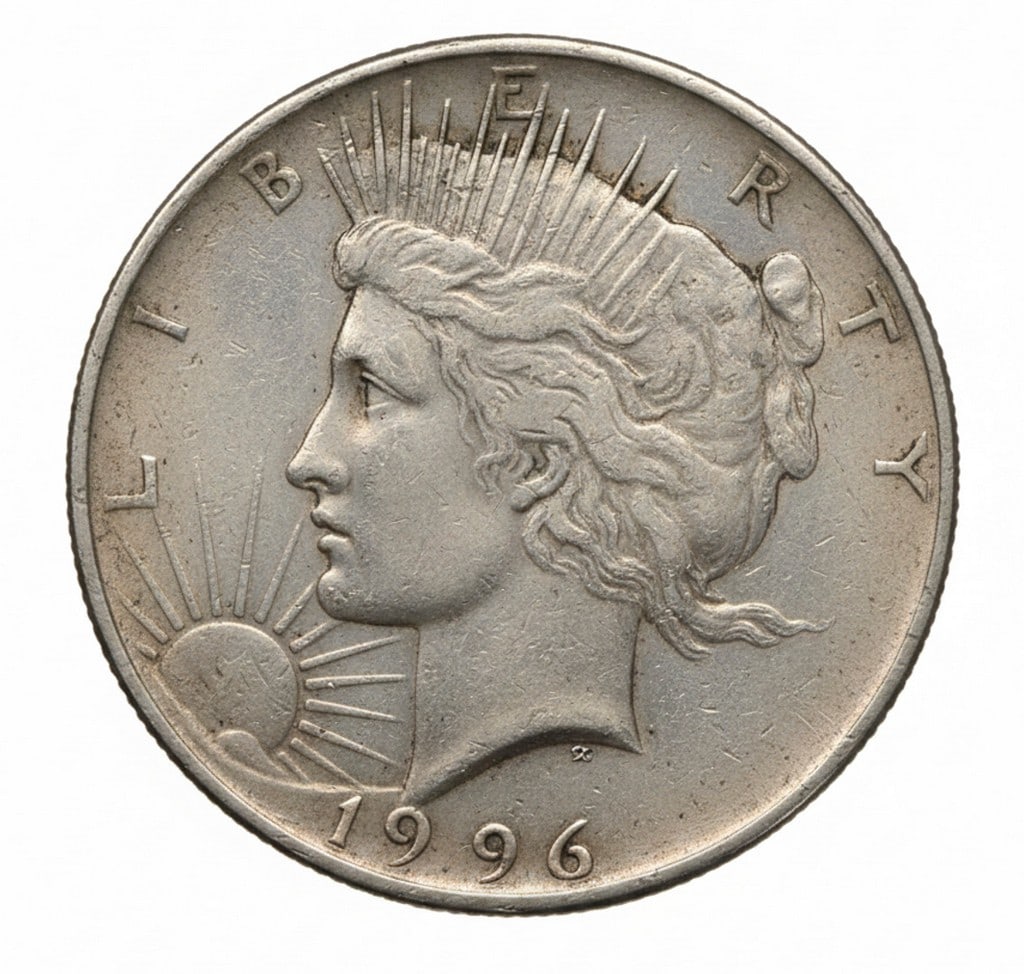 1922 Peace Silver Dollar United States Coin: This lot features a 1922 Peace Silver Dollar. The obverse depicts the head of Liberty facing left, with "LIBERTY" above, "IN GOD WE TRVST" in front, and the date "1922" below. The reverse shows an