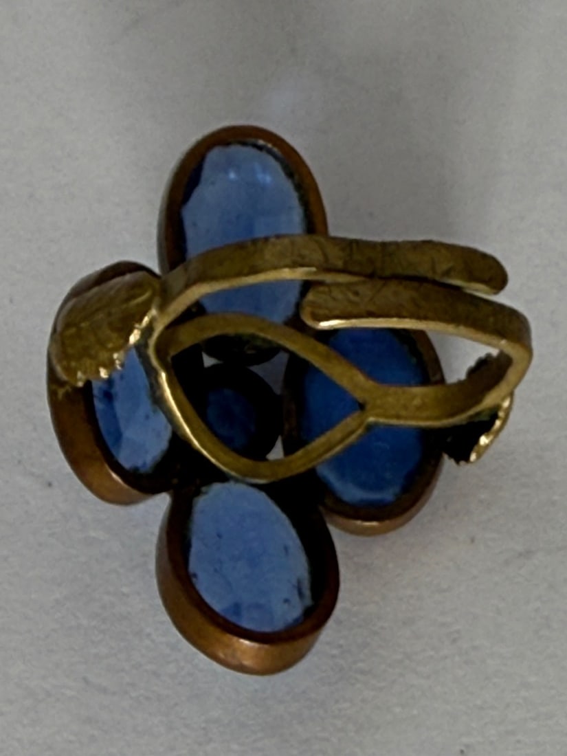 Antique Gold-Toned Ring with Blue Paste Stones - 2