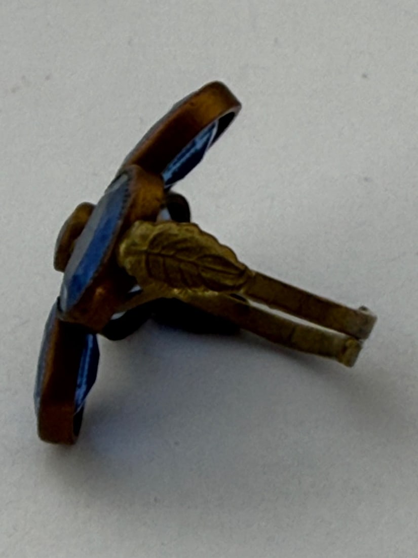 Antique Gold-Toned Ring with Blue Paste Stones - 3
